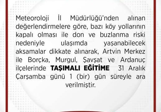 TAŞIMALI EĞİTİME 1 GÜN KAR TATİLİ