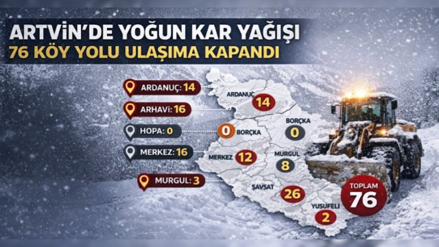 Artvin genelinde 76 köy yolu kapandı