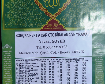 BORÇKA RENT A CAR OTO KİRALAMA VE YIKAMA’ya Ramazan İmsakiyesi Baskı İşimiz