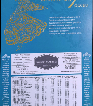 DUYSAK ELEKTRİK’e Ramazan İmsakiyesi Baskı İşimiz