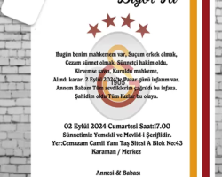 SÜNNET DÜĞÜNÜ DAVETİYESİ ÖRNEĞİMİZ